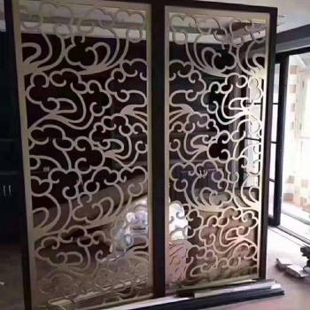家具現(xiàn)代簡(jiǎn)約屏風(fēng)不銹鋼金色鏤空客廳金屬裝飾隔斷玄關(guān)港式